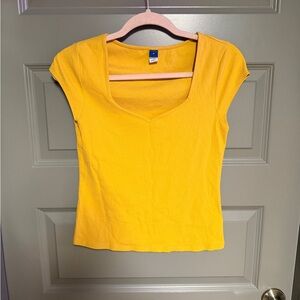 Old Navy Yellow Ribbed Short Sleeve Top